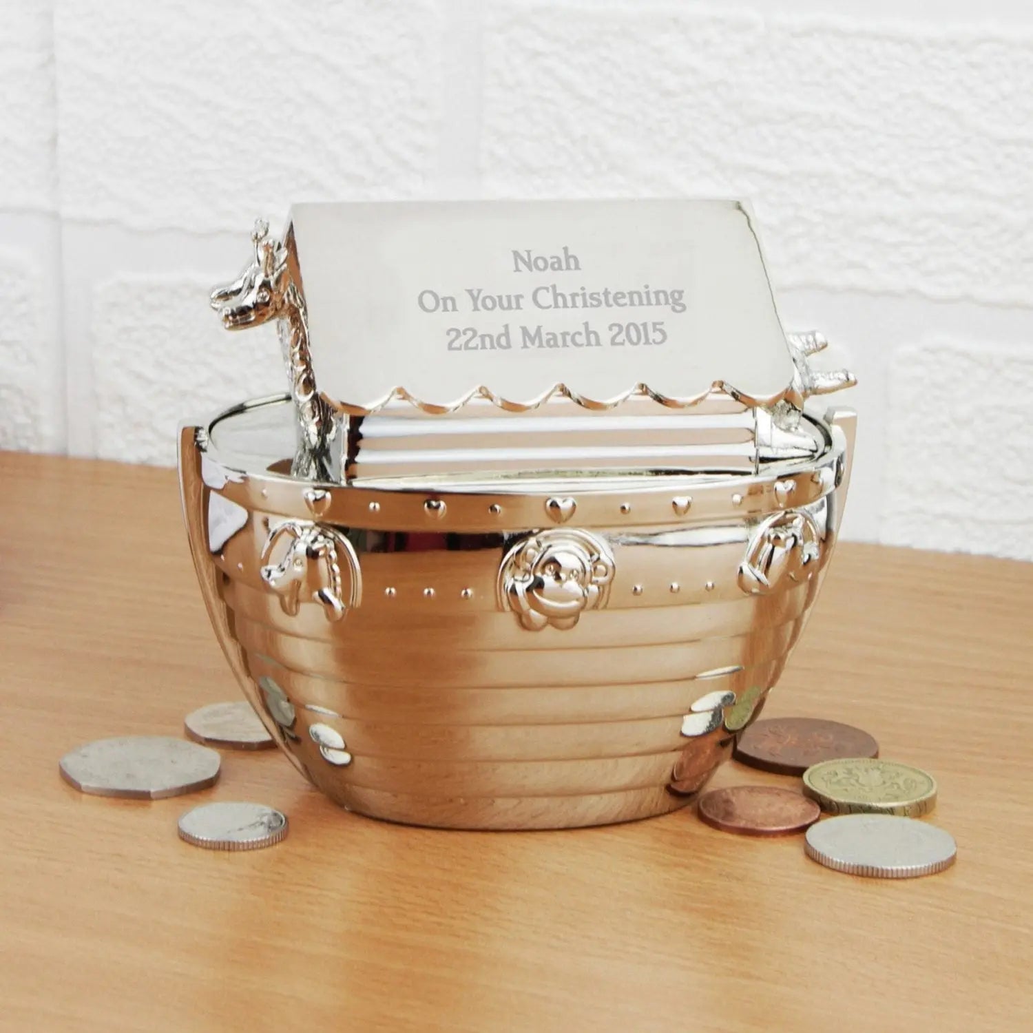 Personalised Silver Noahs Ark Money Box: 1 - Money Boxes By Gift Moments