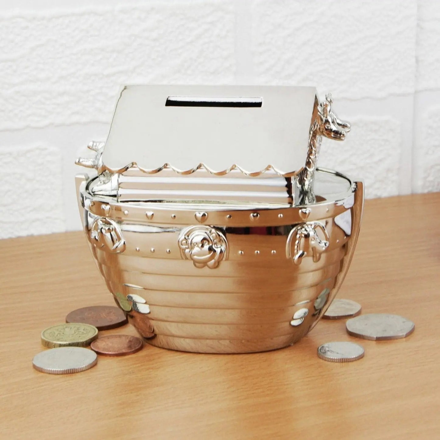 Personalised Silver Noahs Ark Money Box: 2 - Money Boxes By Gift Moments