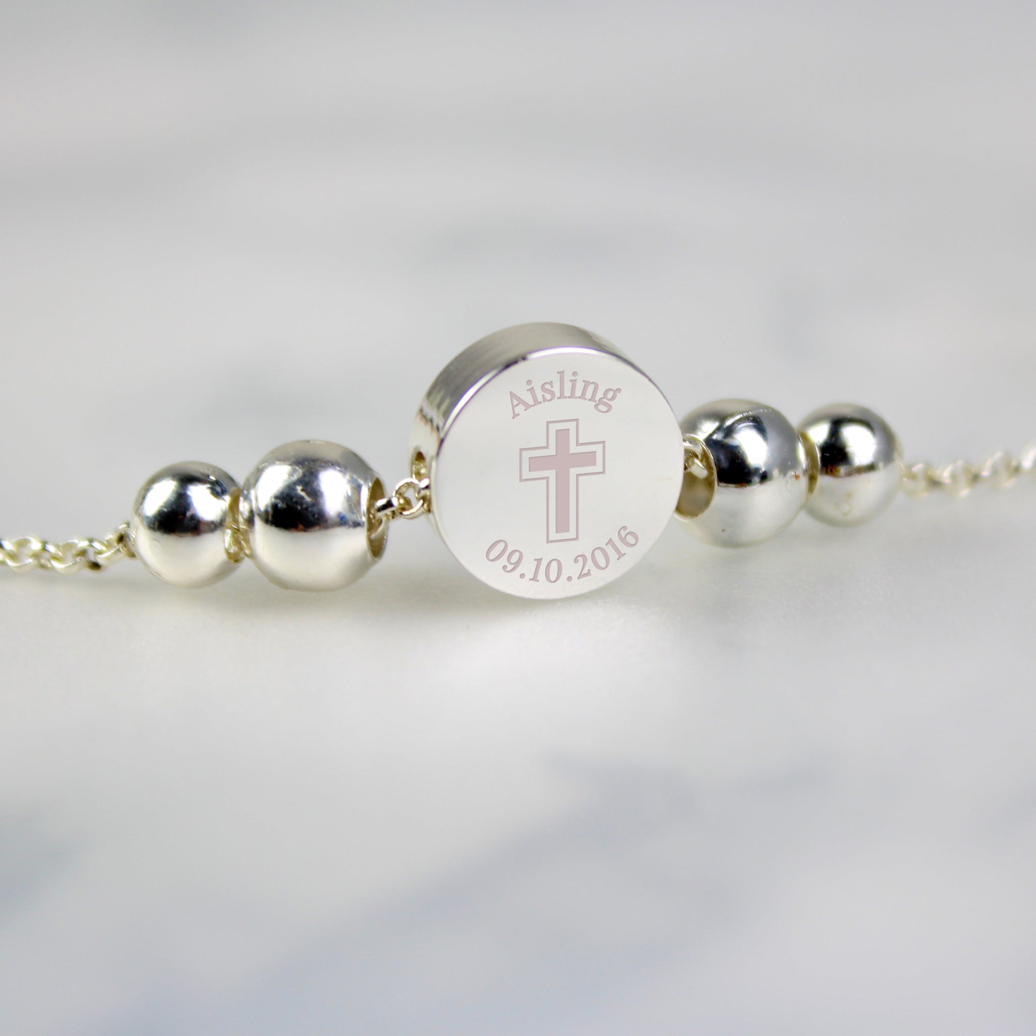 Personalised Silver Plated Cross Round Bracelet: 1 - Bracelets By Gift Moments
