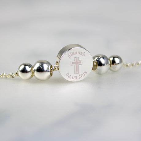 Personalised Silver Plated Cross Round Bracelet: 4 - Bracelets By Gift Moments