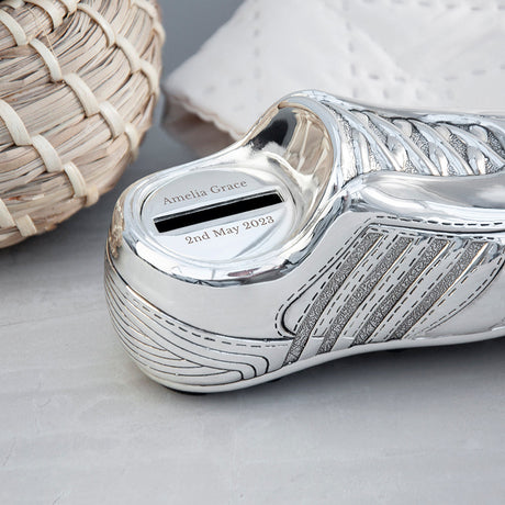 Personalised Silver Plated Football Boot Money Box: 3 - Money Boxes By Gift Moments