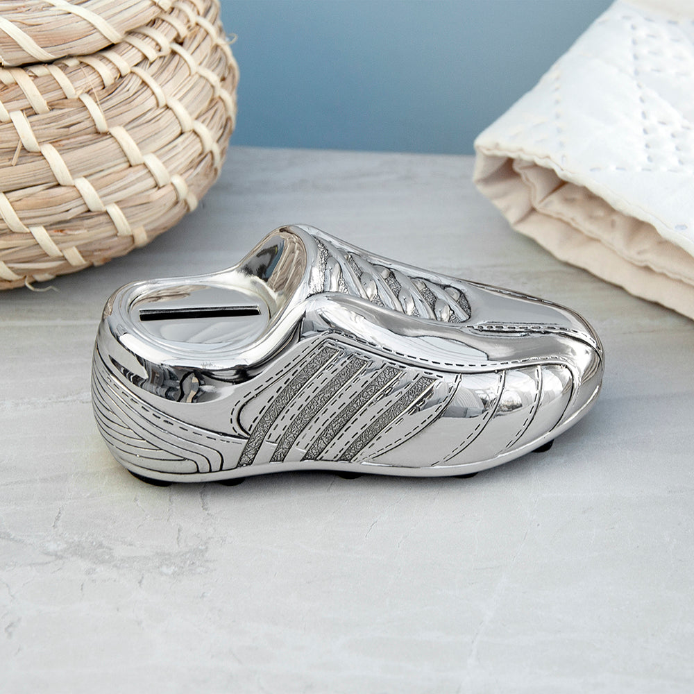 Personalised Silver Plated Football Boot Money Box: 2 - Money Boxes By Gift Moments
