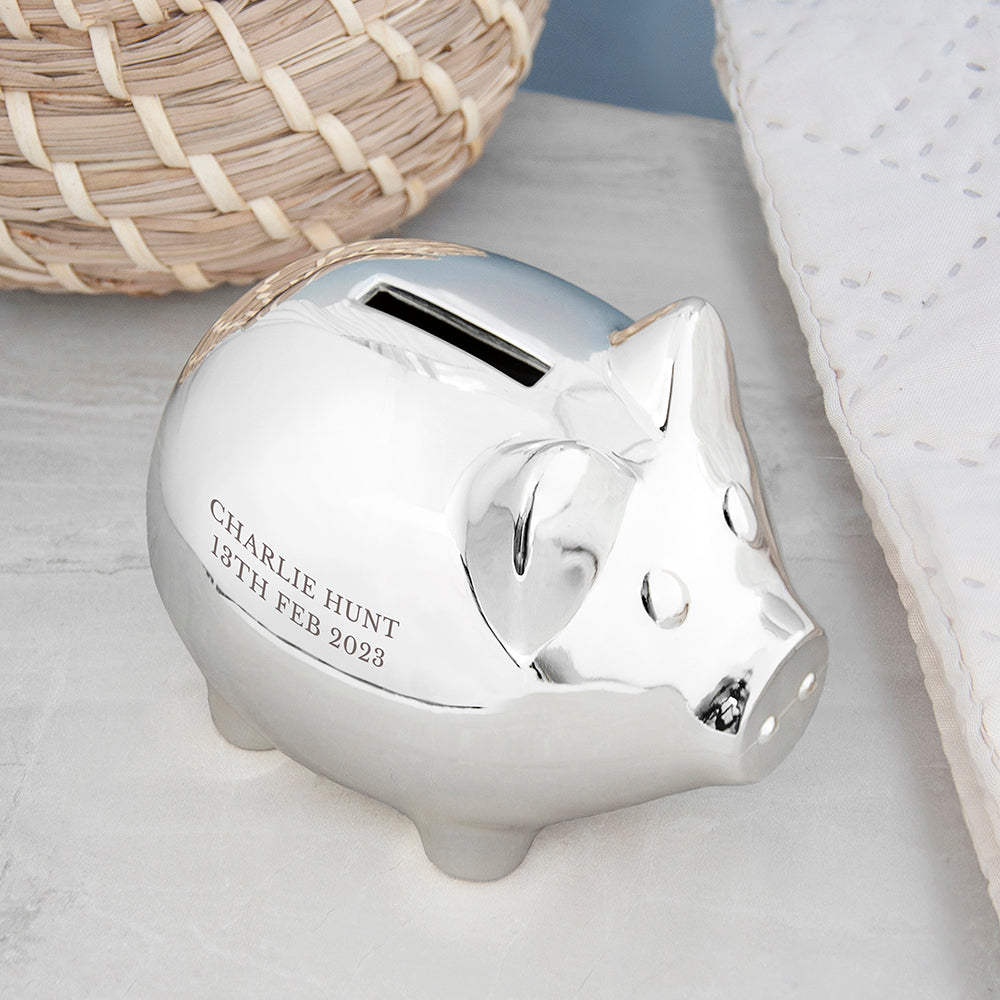 Personalised Silver Plated Piggy Bank - Shop Money Boxes At Gift Moments - 1