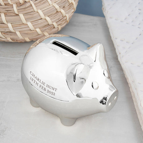 Personalised Silver Plated Piggy Bank: 1 - Money Boxes By Gift Moments