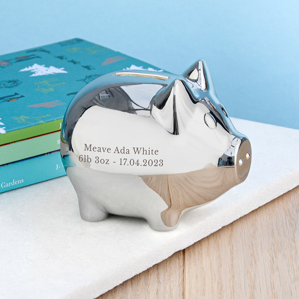 Personalised Silver Plated Piggy Bank: 2 - Money Boxes By Gift Moments