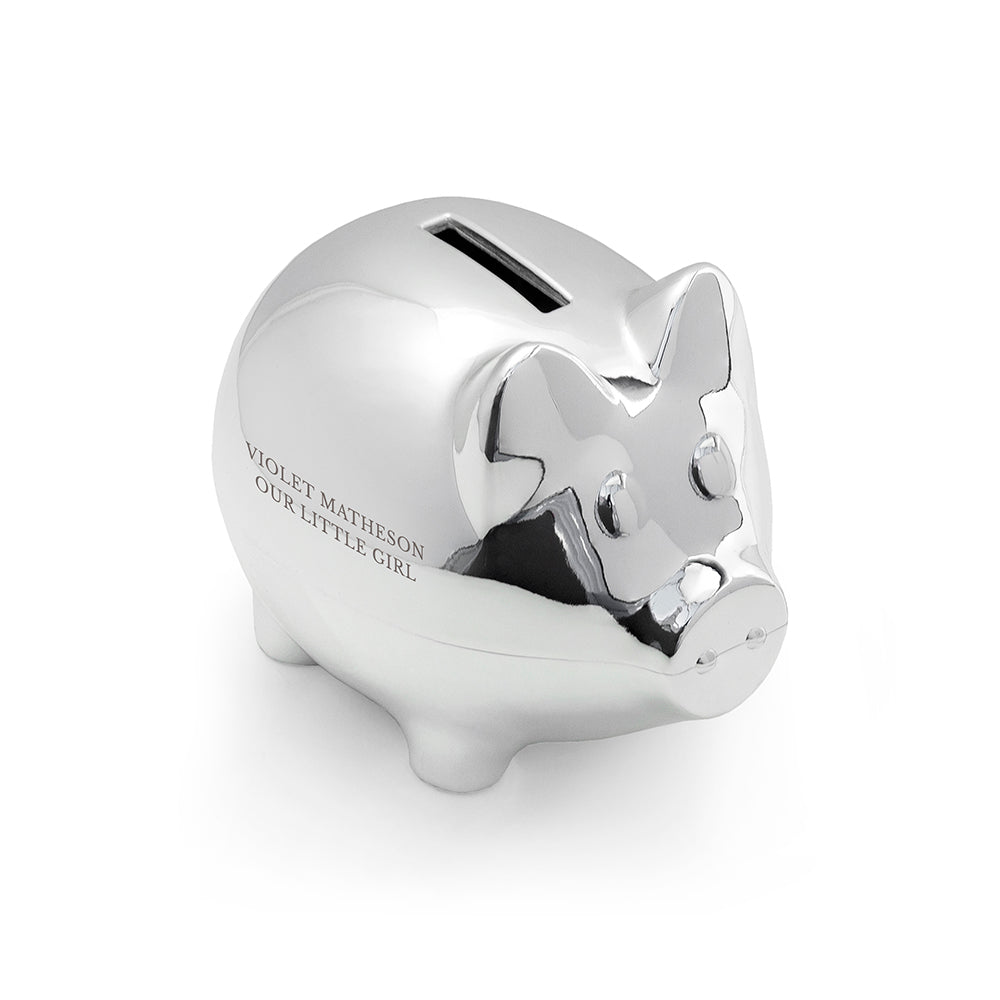 Personalised Silver Plated Piggy Bank: 4 - Money Boxes By Gift Moments