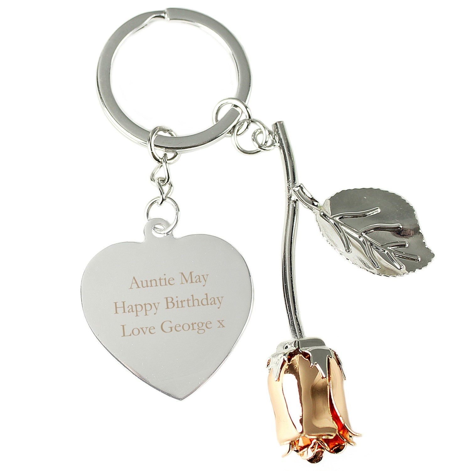 Personalised Silver Plated Rose Gold Rose Keyring: 4 - Keyrings By Gift Moments