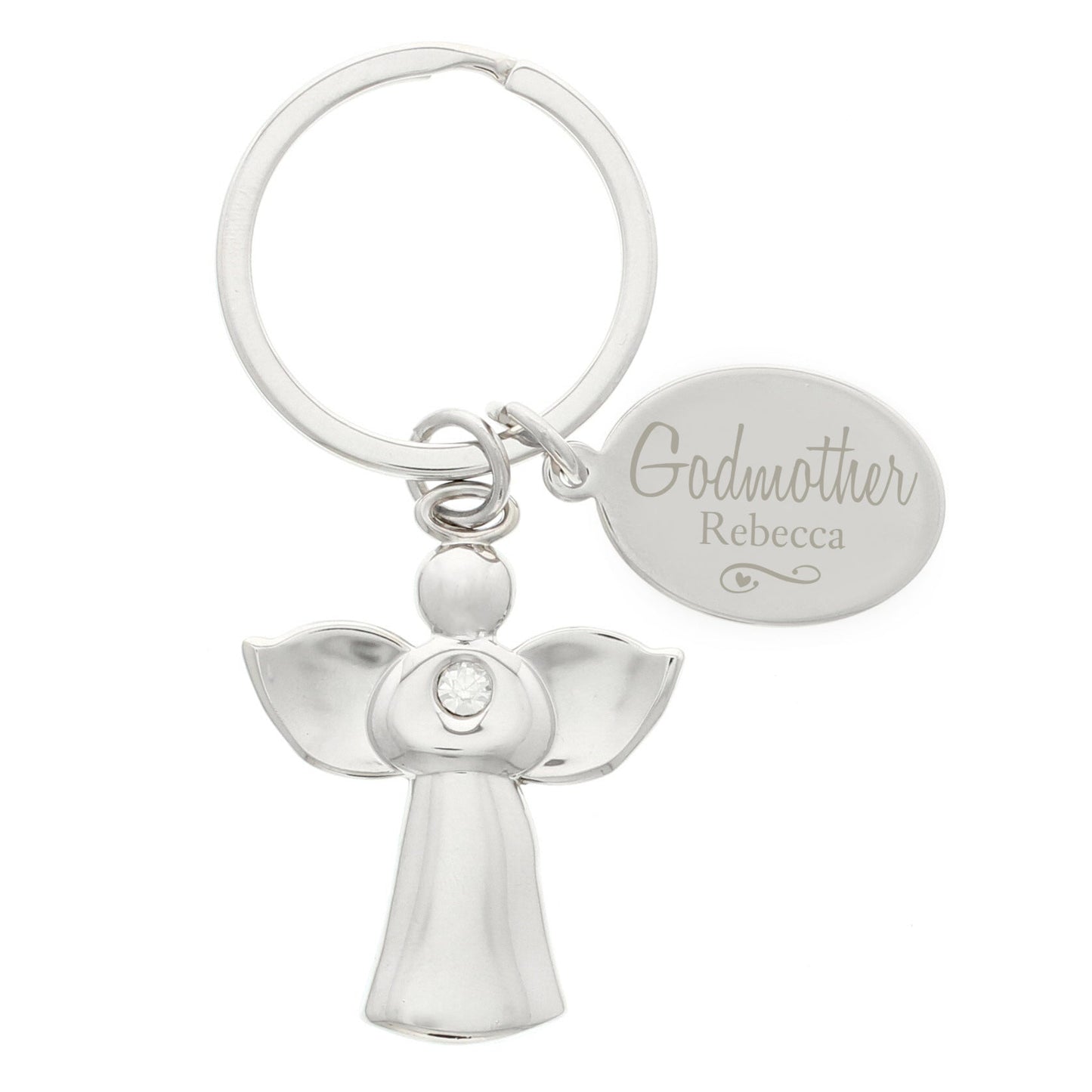 Personalised Silver Plated Swirls & Hearts Godmother Angel Keyring: 2 - Keyrings By Gift Moments
