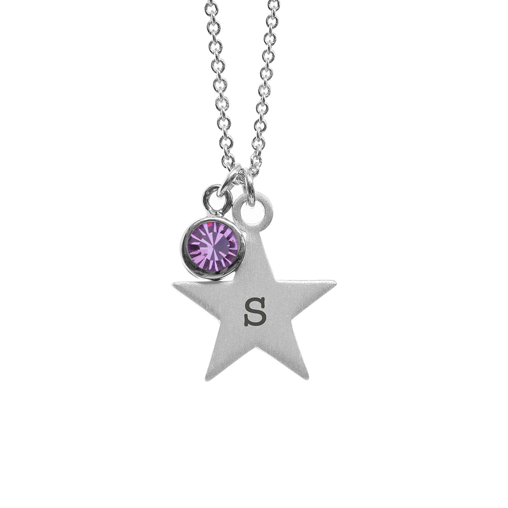 Personalised Silver Star Birthstone Crystal Necklaces: 24 - Necklaces By Gift Moments
