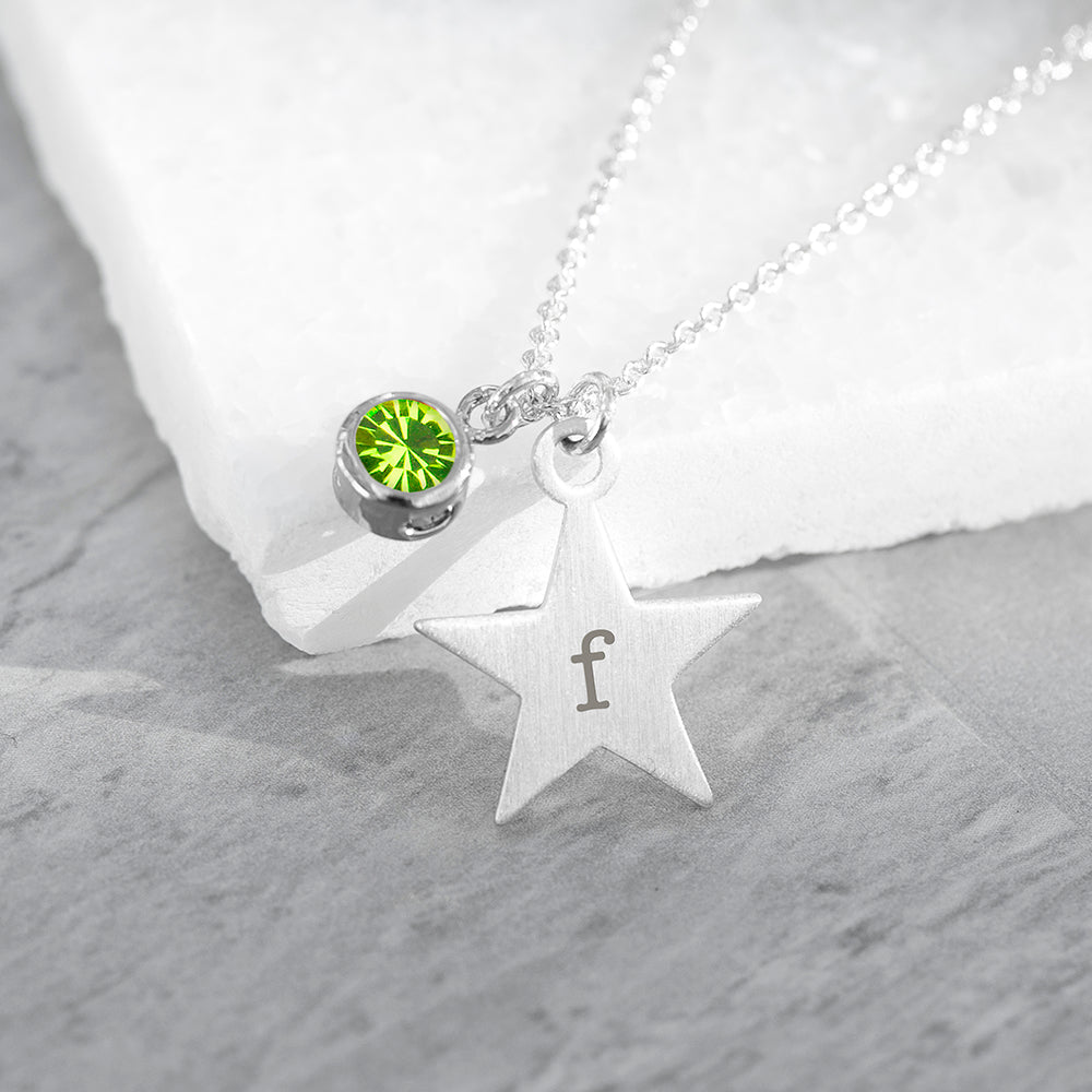 Personalised Silver Star Birthstone Crystal Necklaces: 9 - August - Necklaces By Gift Moments