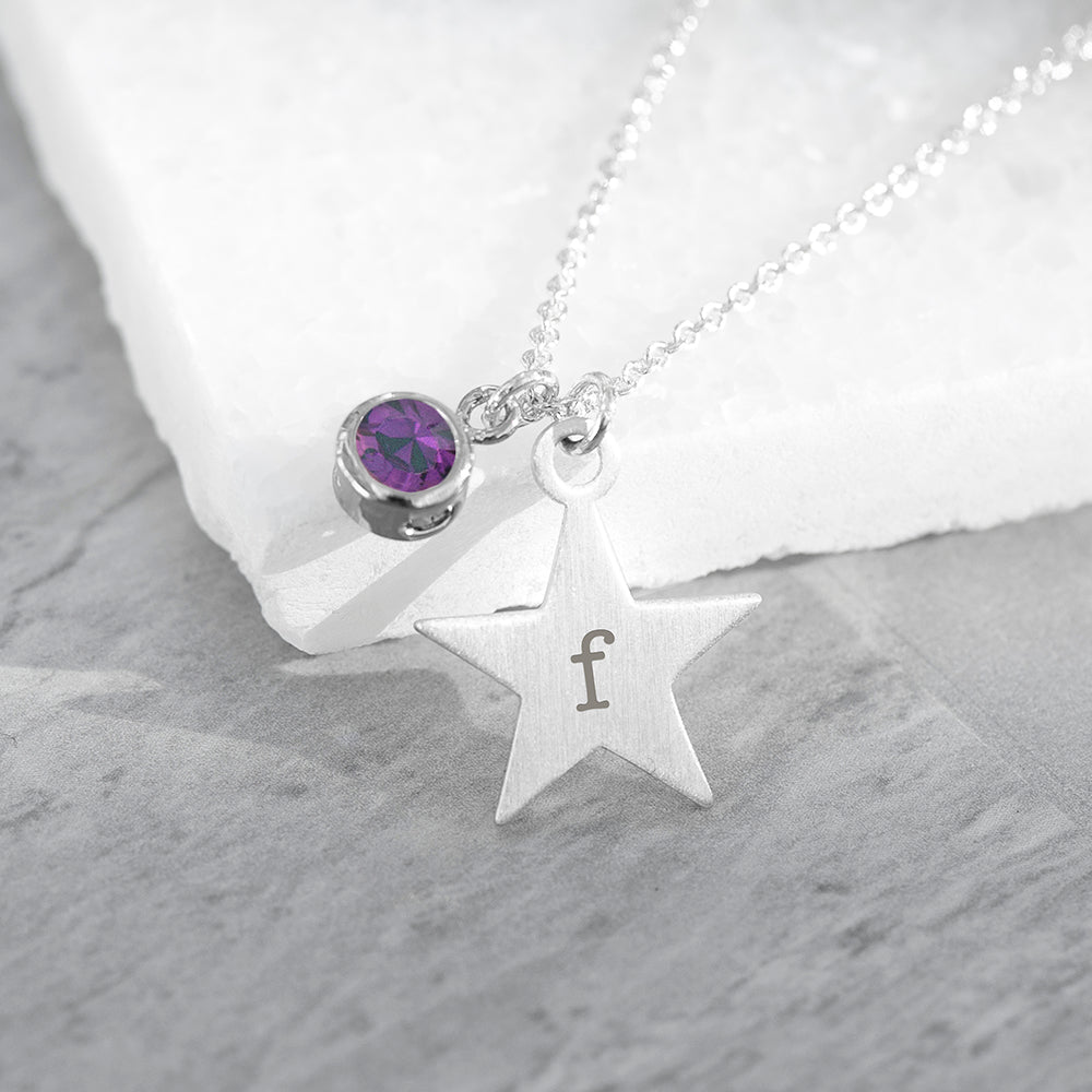 Personalised Silver Star Birthstone Crystal Necklaces: 3 - February - Necklaces By Gift Moments