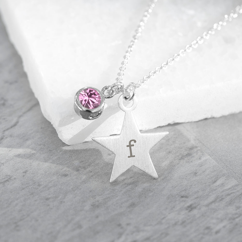 Personalised Silver Star Birthstone Crystal Necklaces: 11 - October - Necklaces By Gift Moments