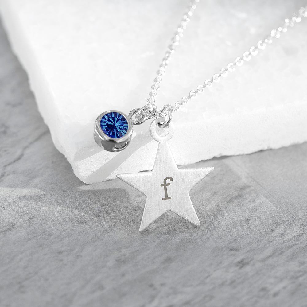 Personalised Silver Star Birthstone Crystal Necklaces: 10 - September - Necklaces By Gift Moments