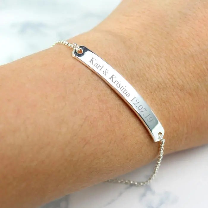 Personalised Silver Tone Bar Bracelet: 3 - Bracelets By Gift Moments