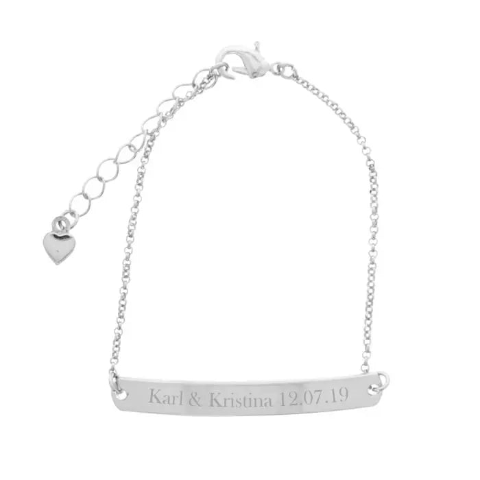 Personalised Silver Tone Bar Bracelet: 4 - Bracelets By Gift Moments