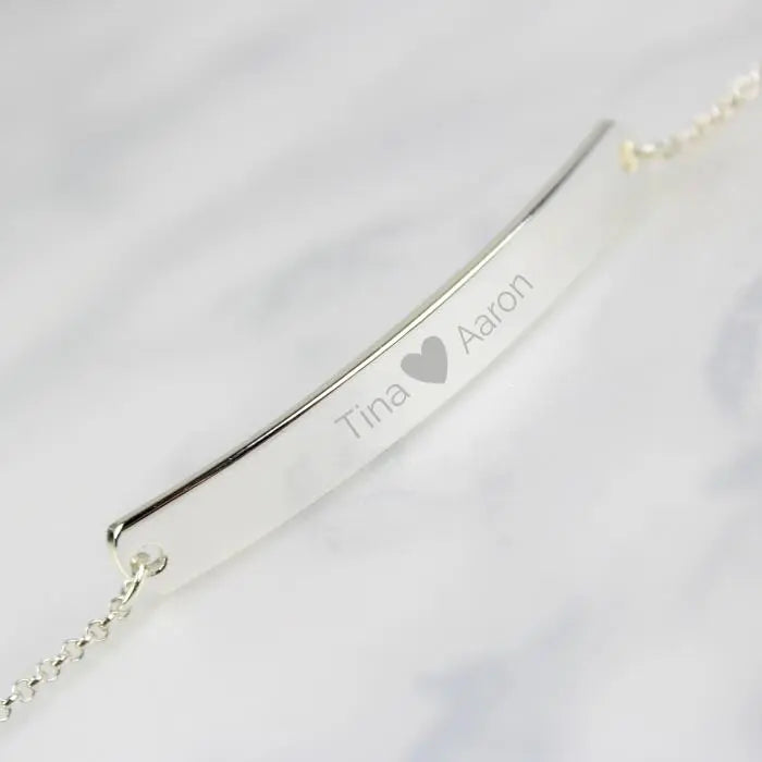 Personalised Silver Tone Heart Bar Bracelet: 6 - Bracelets By Gift Moments
