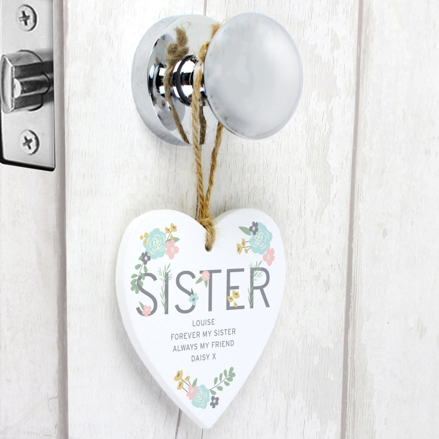 Personalised Sister Floral Wooden Heart Decoration: 3 - Decorations By Gift Moments