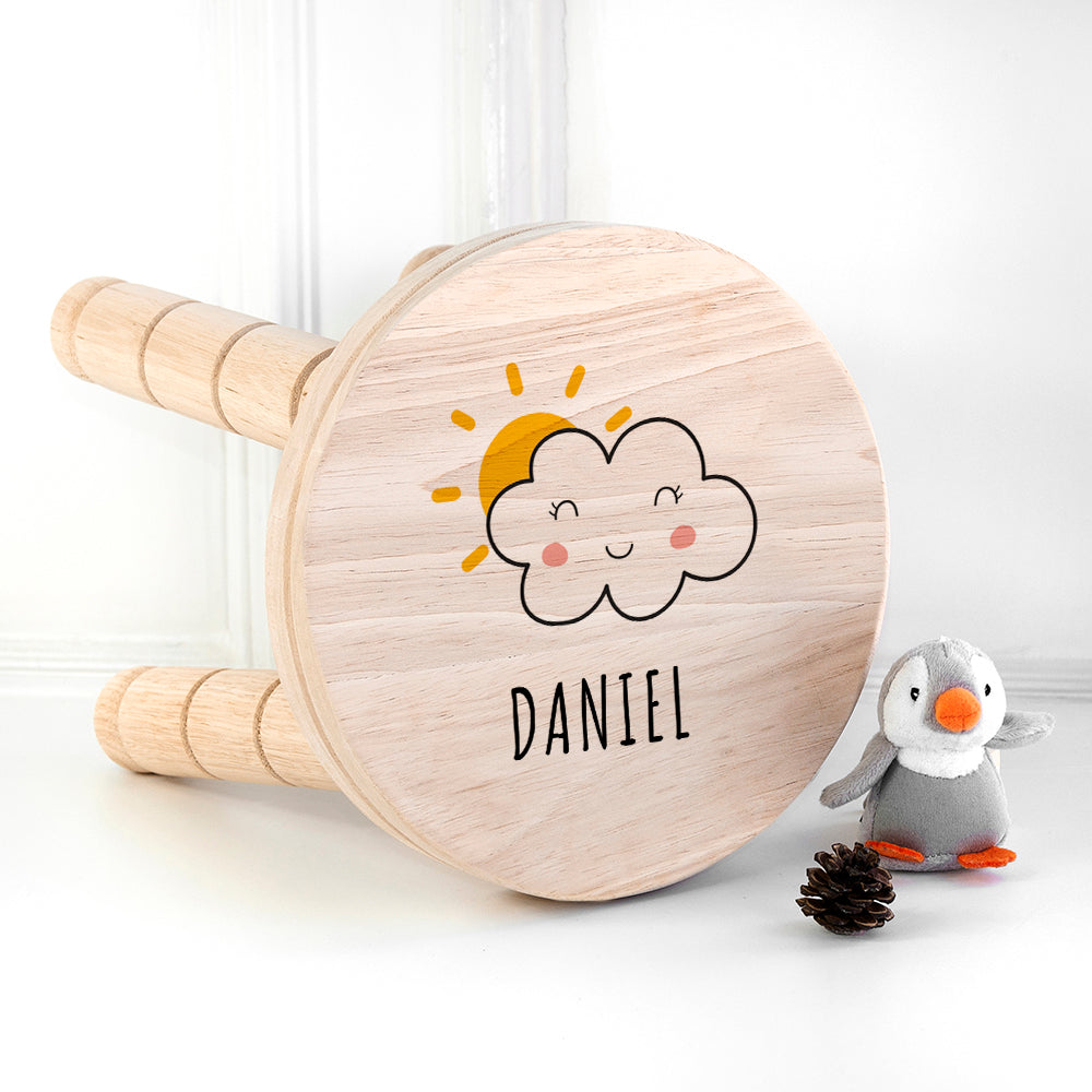 Personalised Smiling Cloud Wooden Stool: 1 Wooden Stools By Gift Moments