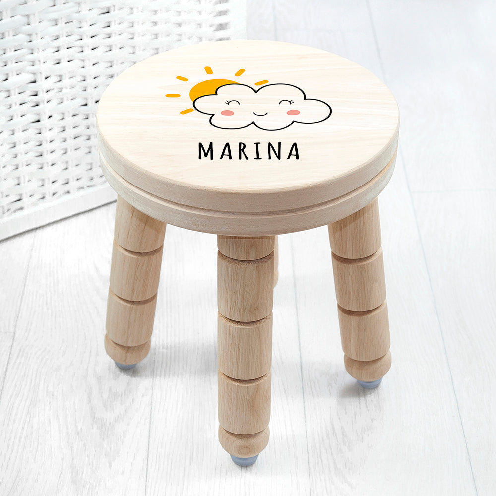 Personalised Smiling Cloud Wooden Stool: 2 Wooden Stools By Gift Moments