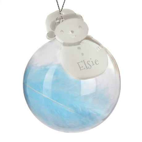 Personalised Snowman Acrylic Blue Feather Bauble: 4 - Christmas Baubles By Gift Moments