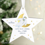 Personalised The Snowman Gold Moon Wooden Star Decoration: 1 - Christmas Decorations By The Snowman