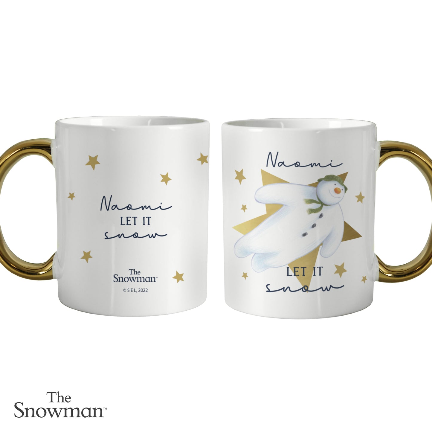 Personalised The Snowman Let it Snow Gold Handed Mug: 4 - Mugs By The Snowman