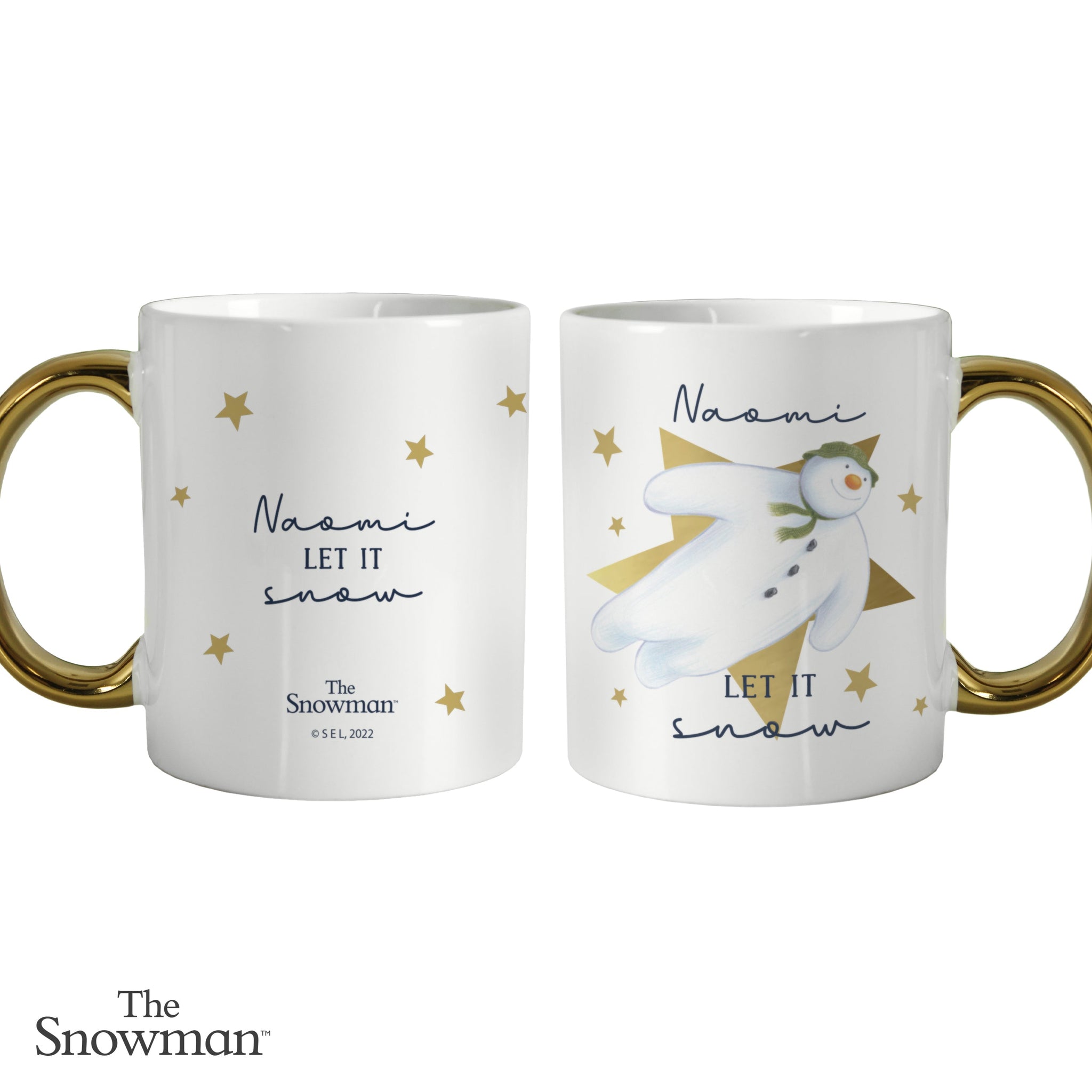 Personalised The Snowman Let it Snow Gold Handed Mug: 4 - Mugs By The Snowman