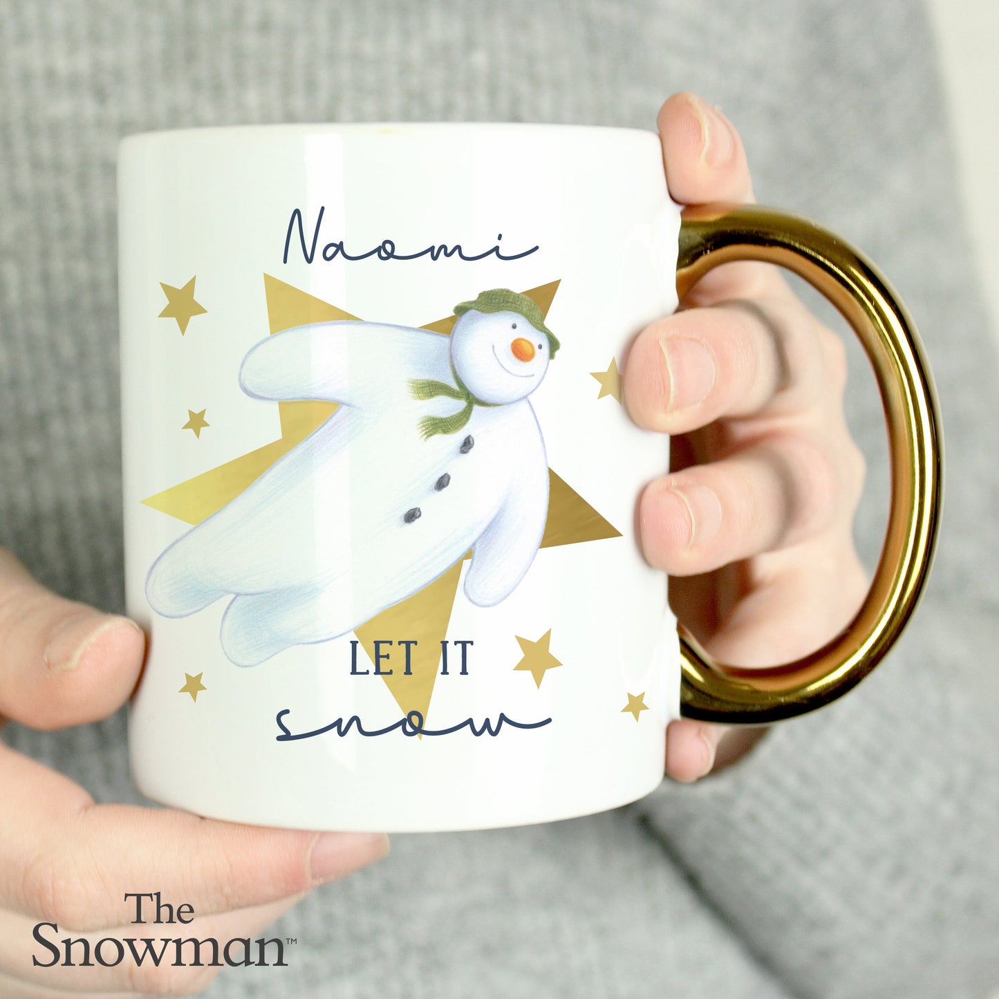 Personalised The Snowman Let it Snow Gold Handed Mug: 1 - Mugs By The Snowman