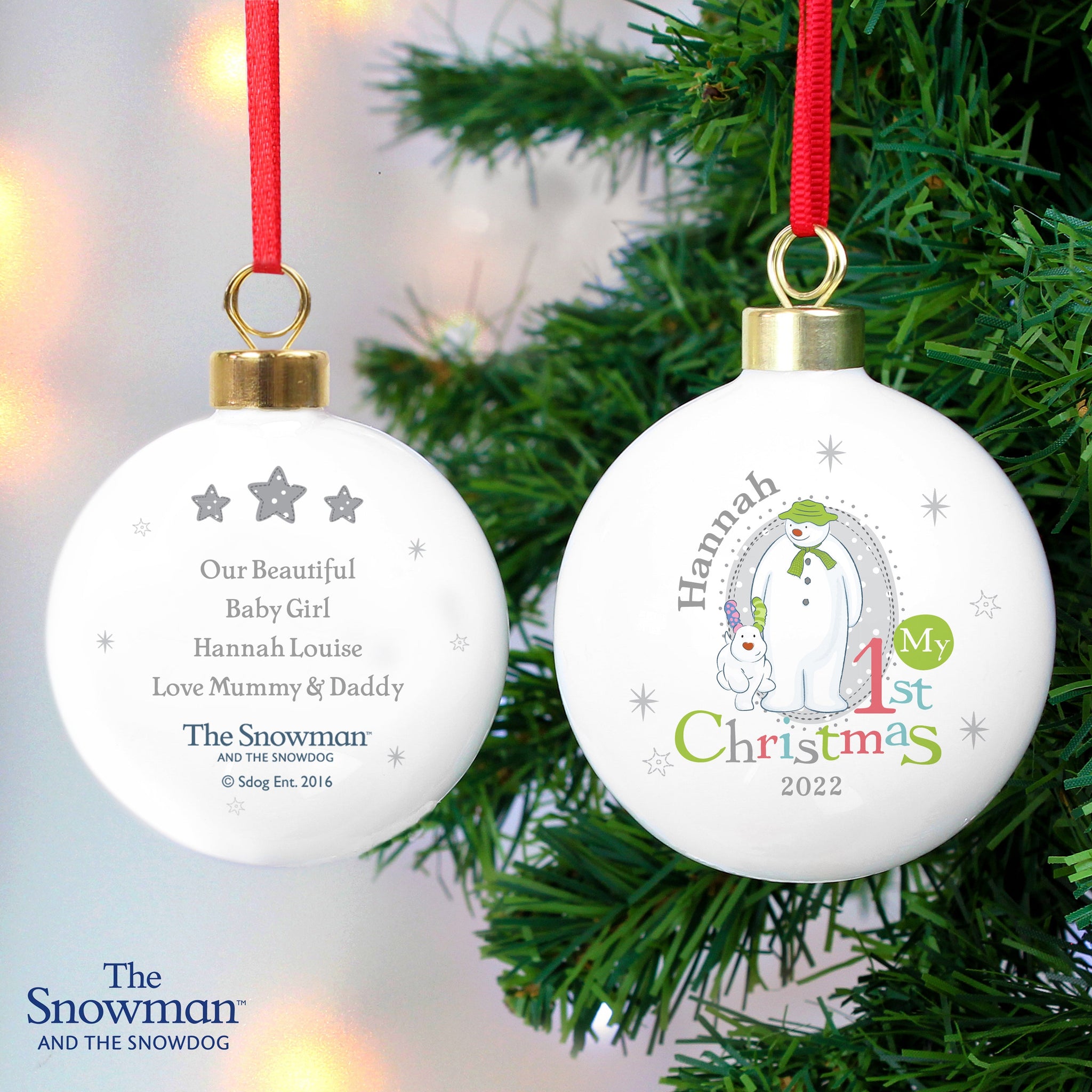 Personalised The Snowman and the Snowdog My 1st Christmas Bauble: 1 - Christmas Baubles By The Snowman