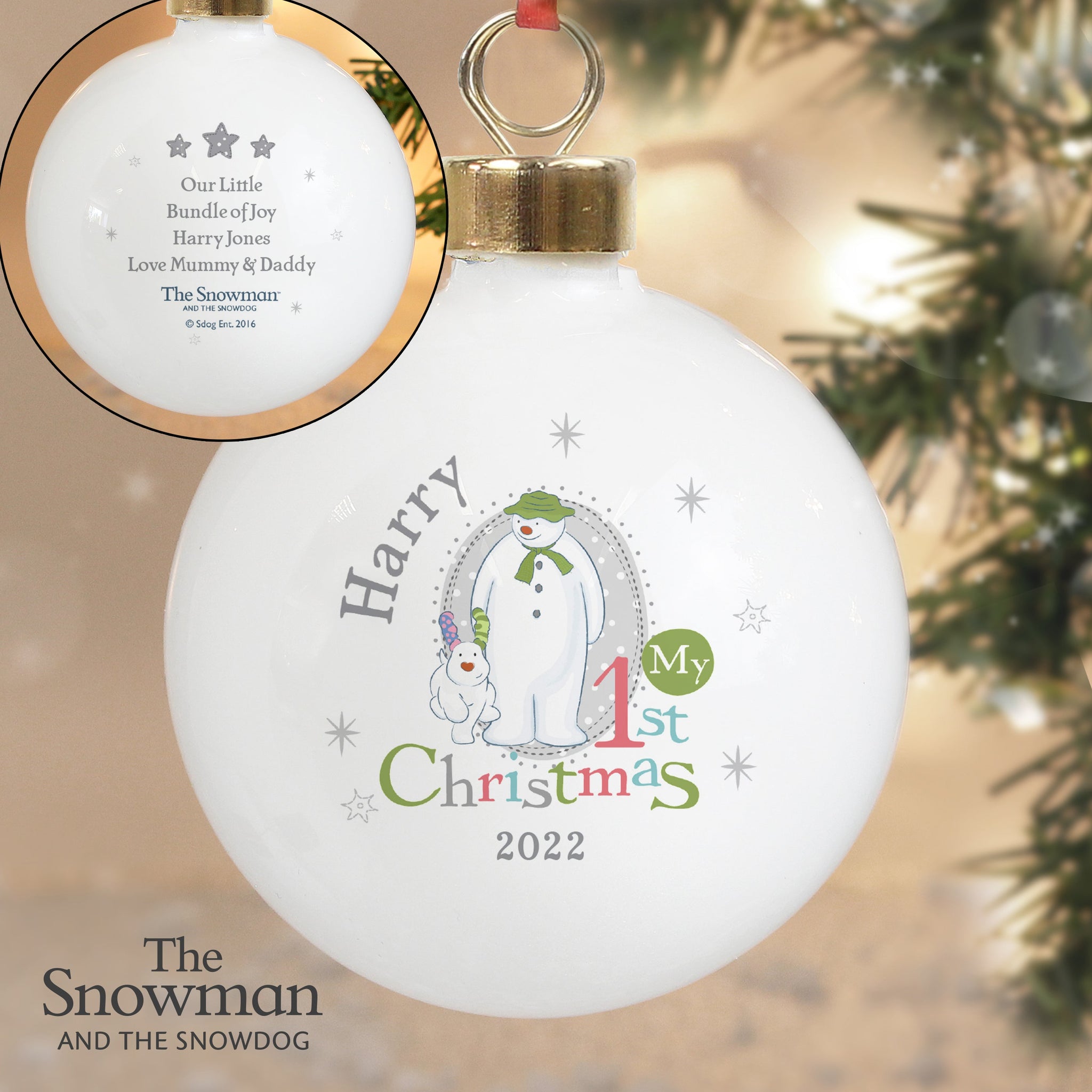 Personalised The Snowman and the Snowdog My 1st Christmas Bauble: 3 - Christmas Baubles By The Snowman