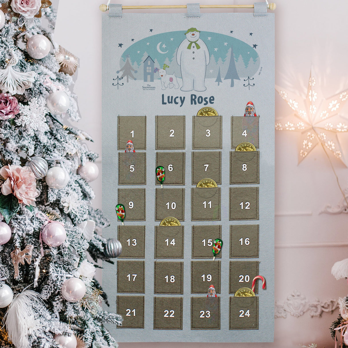 Personalised The Snowman and the Snowdog Advent Calendar In Silver Grey: 1 - Advent Calendars By The Snowman