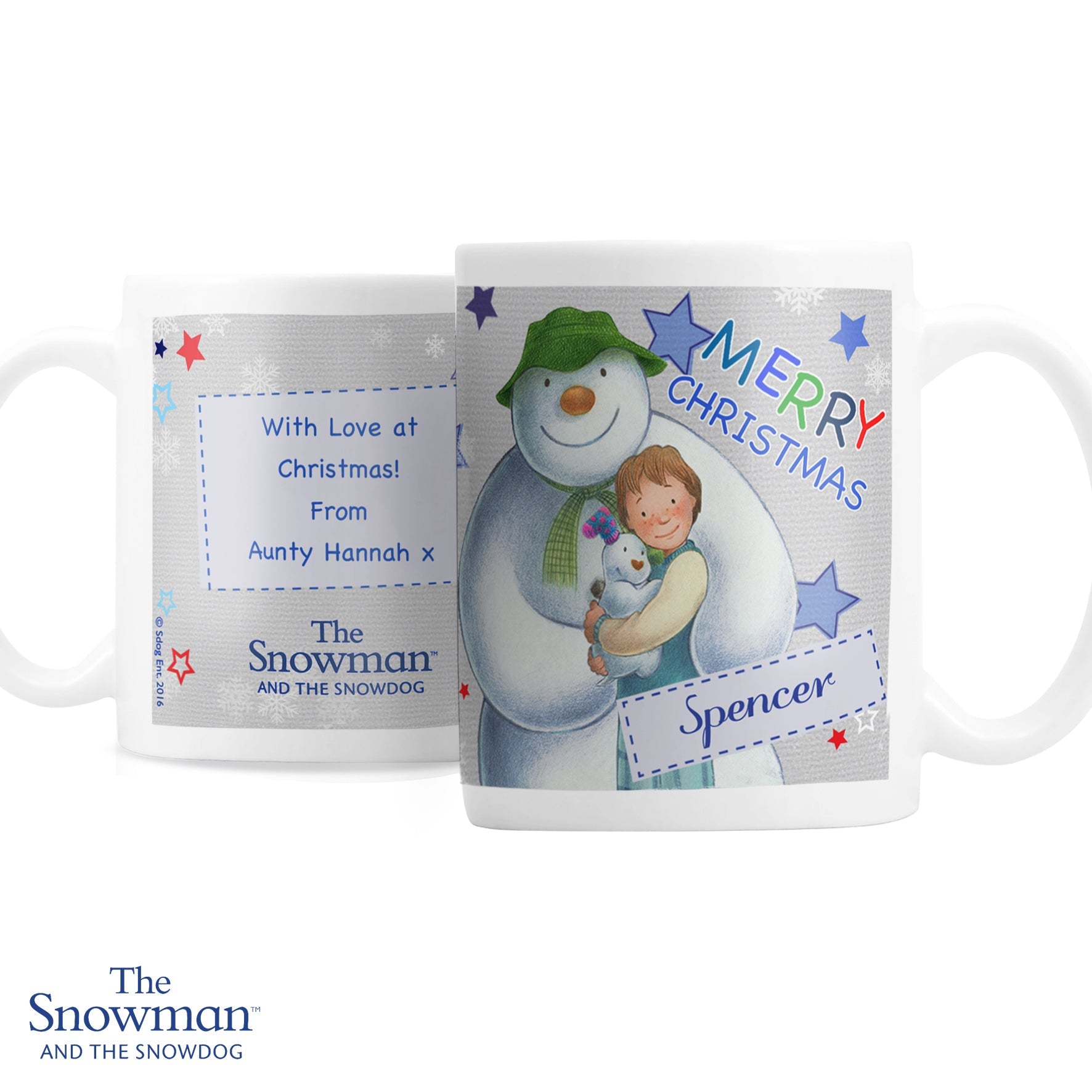 Personalised The Snowman and the Snowdog Blue Mug: 5 - Mugs By The Snowman
