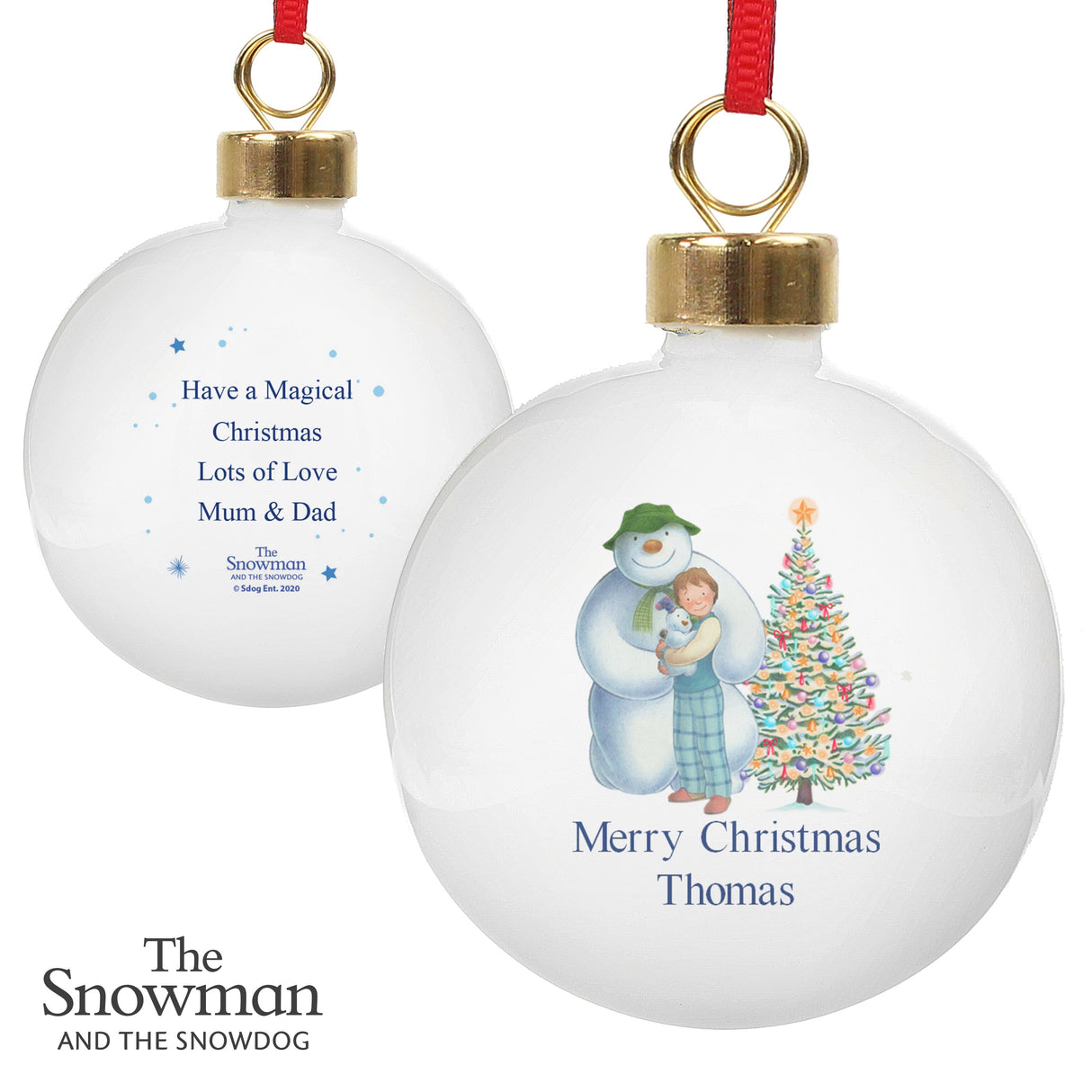 Personalised The Snowman and the Snowdog Friends Bauble: 5 Christmas Baubles By The Snowman