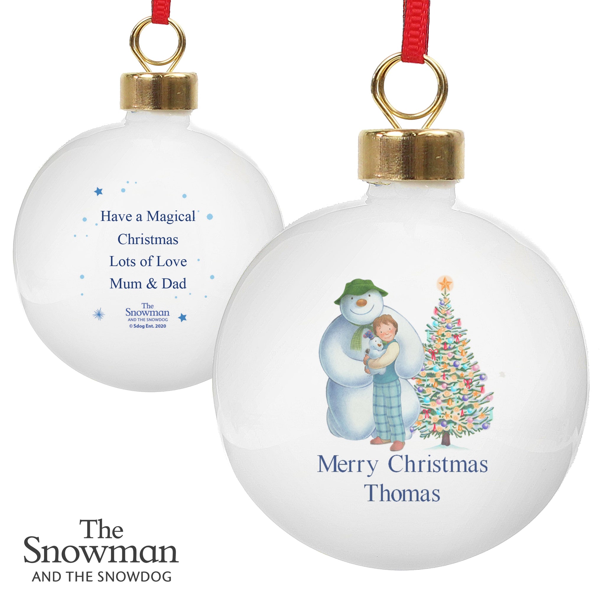 Personalised The Snowman and the Snowdog Friends Bauble: 5 - Christmas Baubles By The Snowman