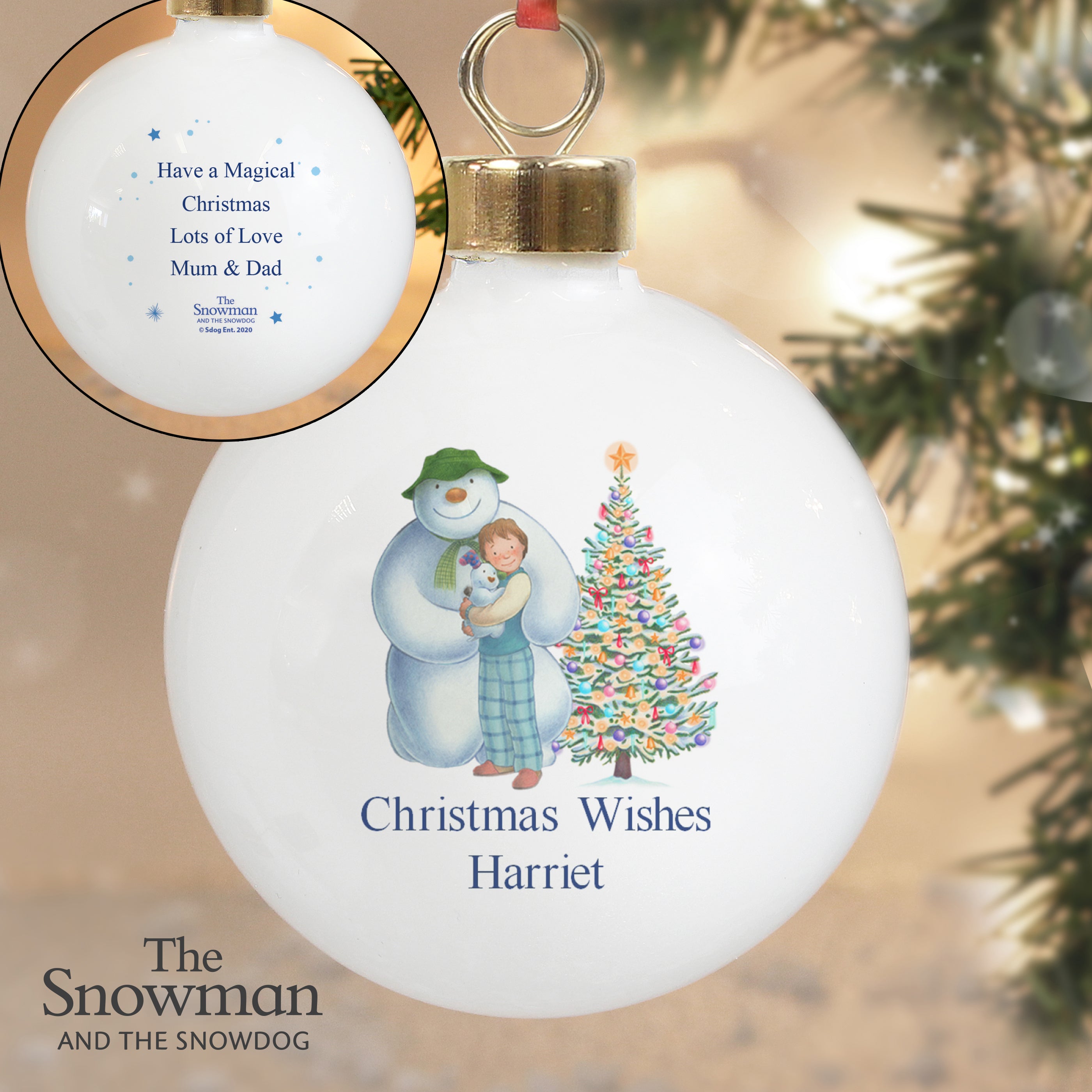 Personalised The Snowman and the Snowdog Friends Bauble - Shop Christmas Baubles At Gift Moments - 2