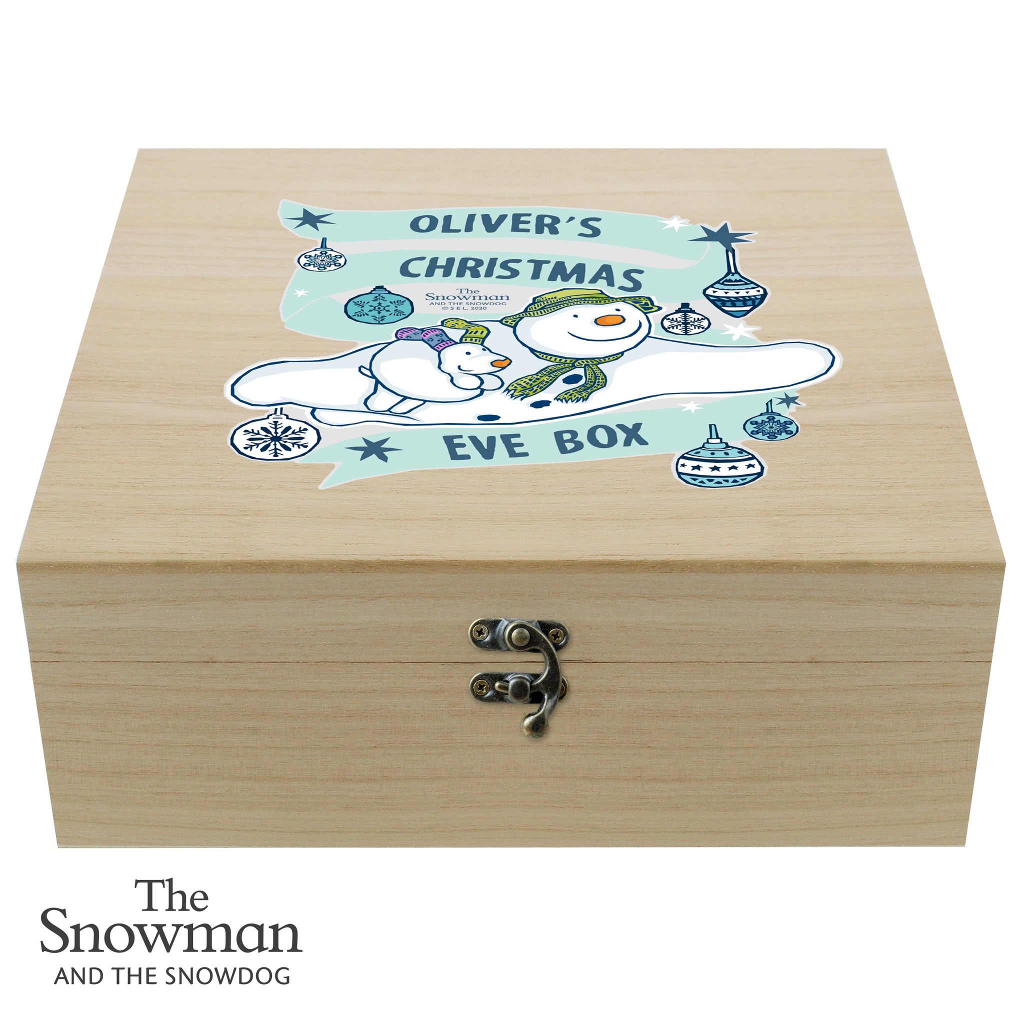 Personalised The Snowman and the Snowdog Large Wooden Christmas Eve Box: 4 - Keepsake Boxes By The Snowman