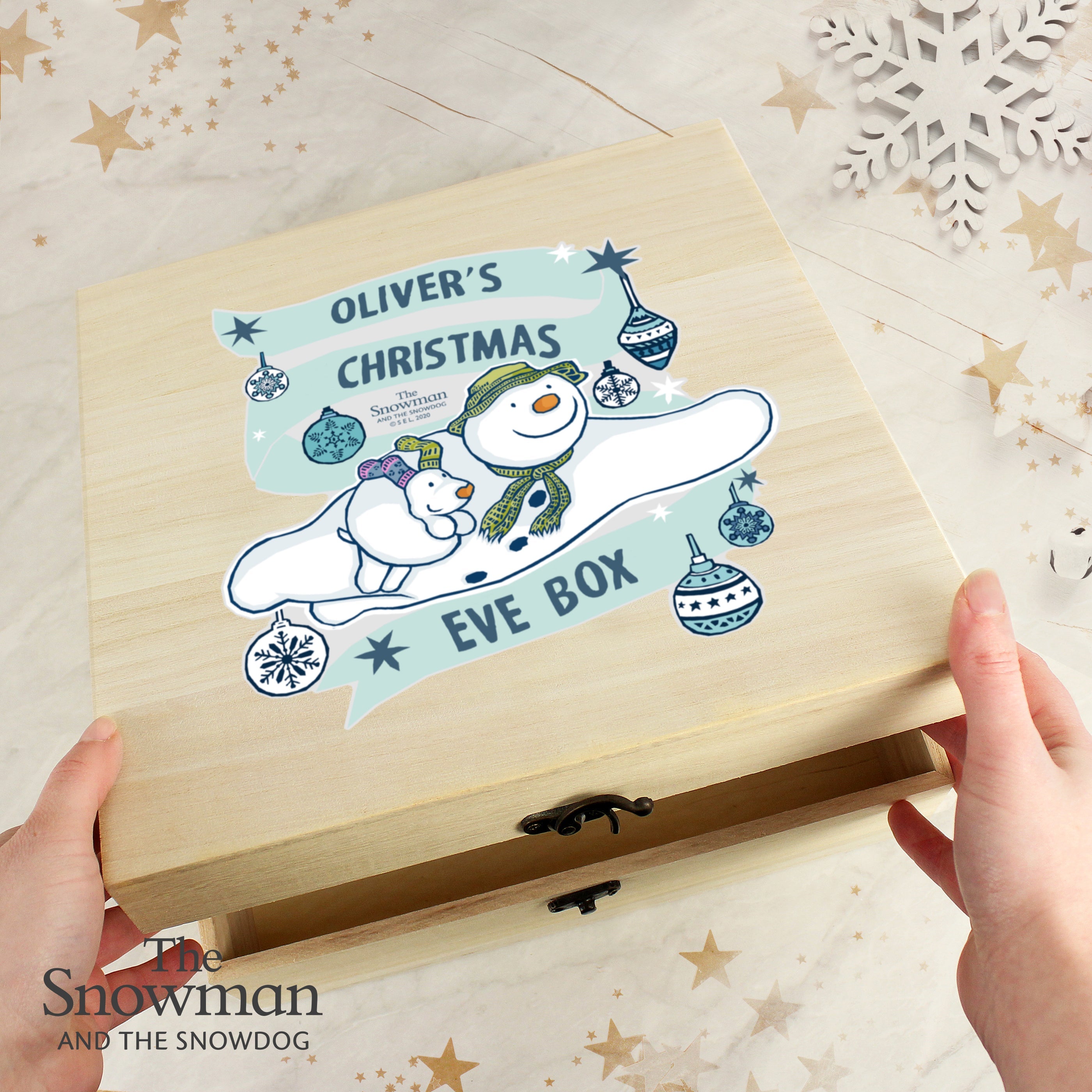 Personalised The Snowman and the Snowdog Large Wooden Christmas Eve Box - Shop Keepsake Boxes At Gift Moments - 2