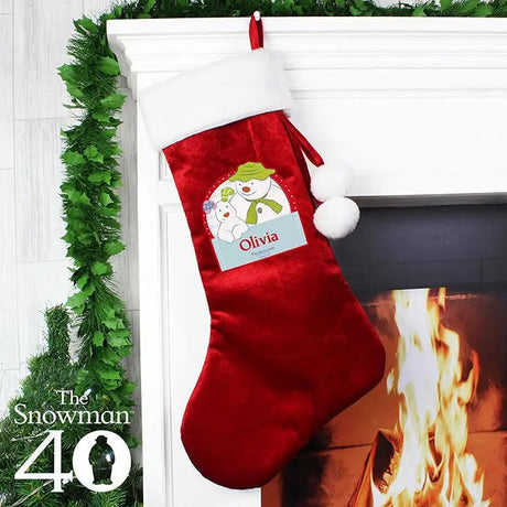 Personalised The Snowman and the Snowdog Luxury Red Stocking: 1 - Christmas Stockings By The Snowman