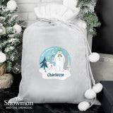 Personalised The Snowman and the Snowdog Luxury Silver Grey Pom Pom Sack: 2 - Christmas Sacks By The Snowman