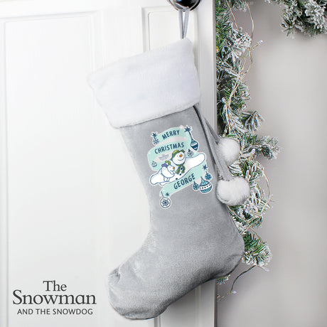 Personalised The Snowman and the Snowdog Luxury Silver Grey Stocking: 3 - Christmas Stockings By The Snowman