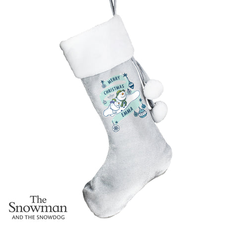 Personalised The Snowman and the Snowdog Luxury Silver Grey Stocking: 4 - Christmas Stockings By The Snowman