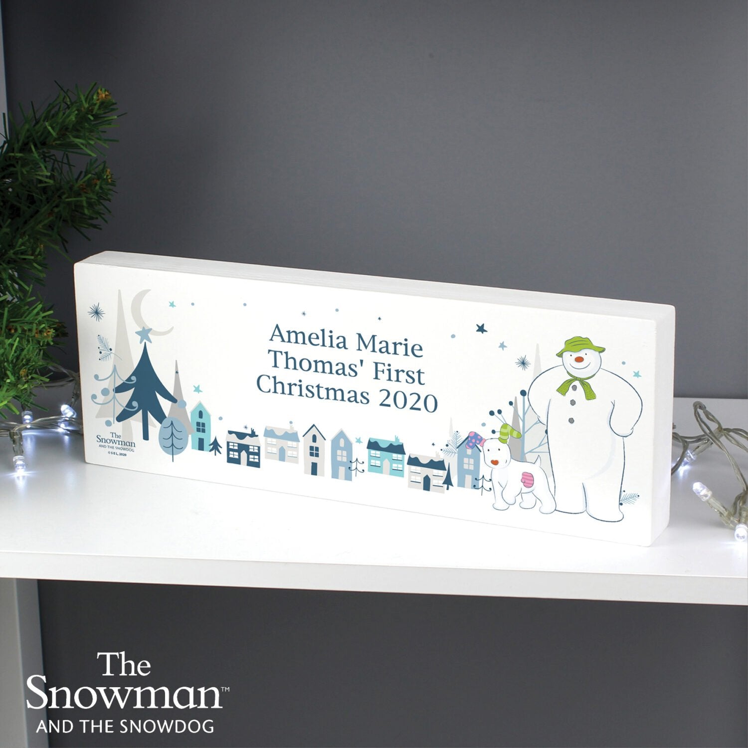 Personalised The Snowman and the Snowdog Wooden Block Sign: 1 - Christmas Decorations By The Snowman
