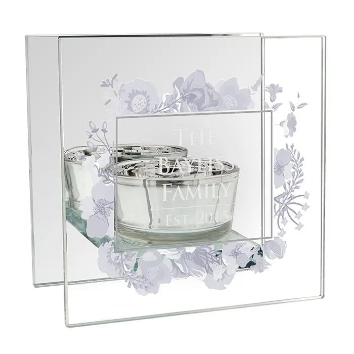 Personalised Soft Watercolour Mirrored Glass Tea Light Candle Holder: 2 - Candle Holders By Gift Moments