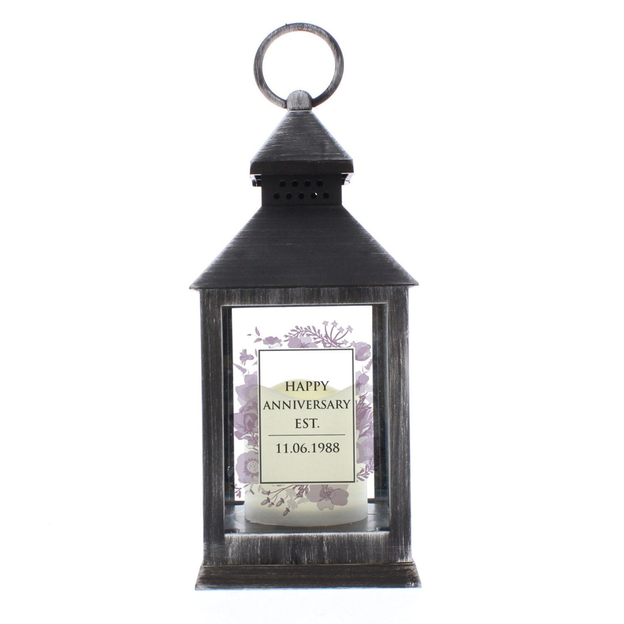 Personalised Soft Watercolour Rustic Black Lantern: 3 - LED Lighting By Gift Moments