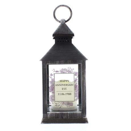 Personalised Soft Watercolour Rustic Black Lantern: 3 - LED Lighting By Gift Moments