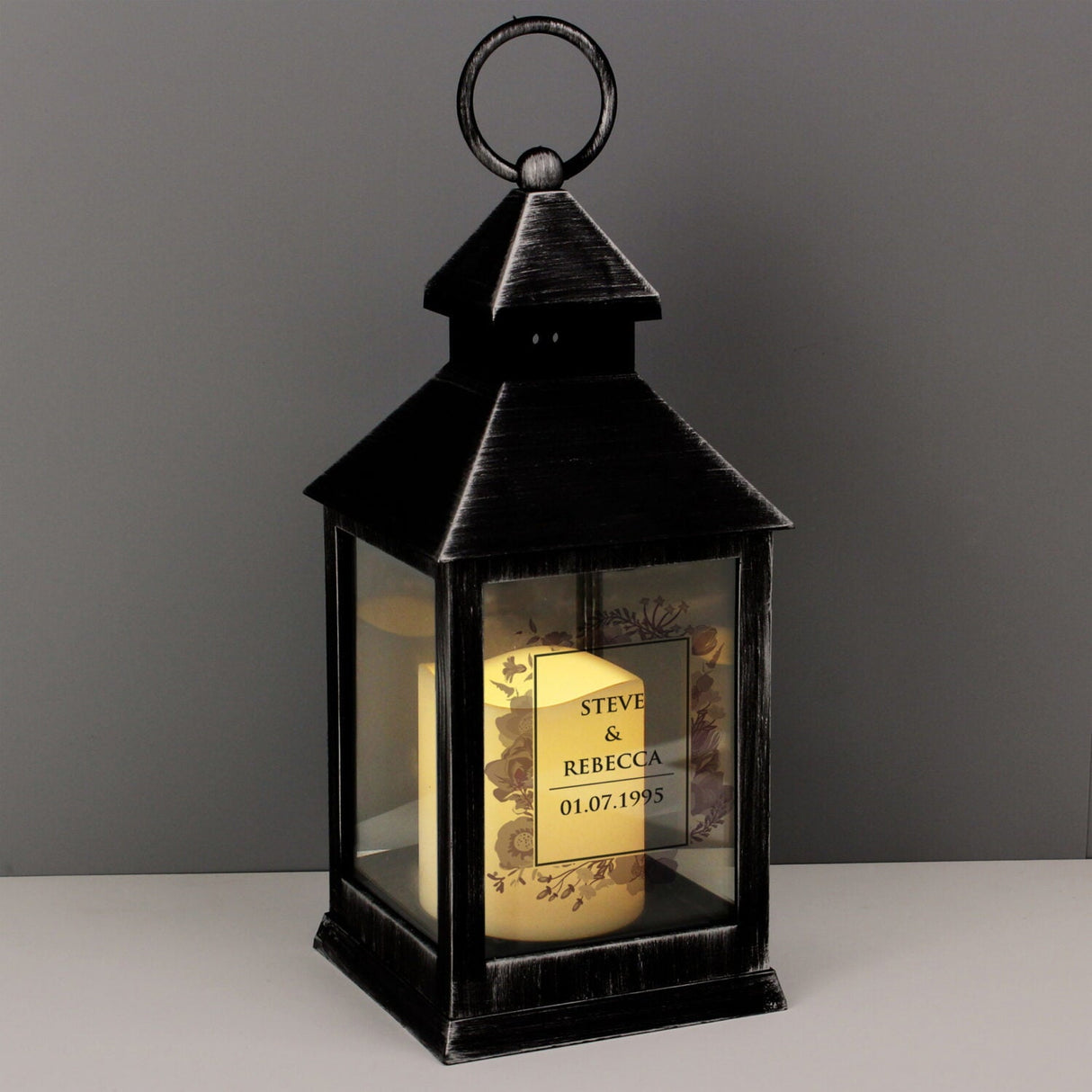 Personalised Soft Watercolour Rustic Black Lantern: 2 - LED Lighting By Gift Moments