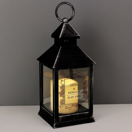 Personalised Soft Watercolour Rustic Black Lantern: 2 - LED Lighting By Gift Moments