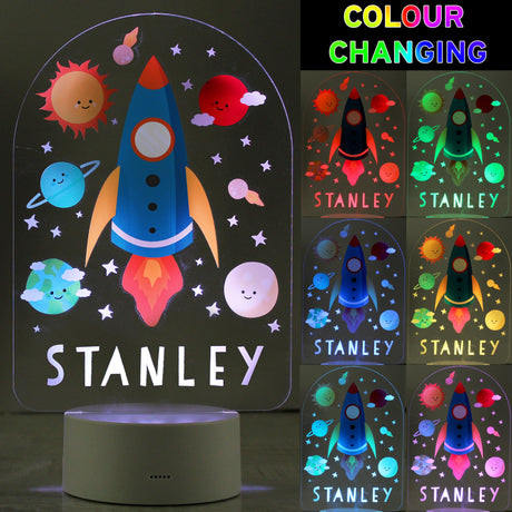 Personalised Space Rocket LED Colour Changing Night Light: 3 - LED Lighting By Gift Moments
