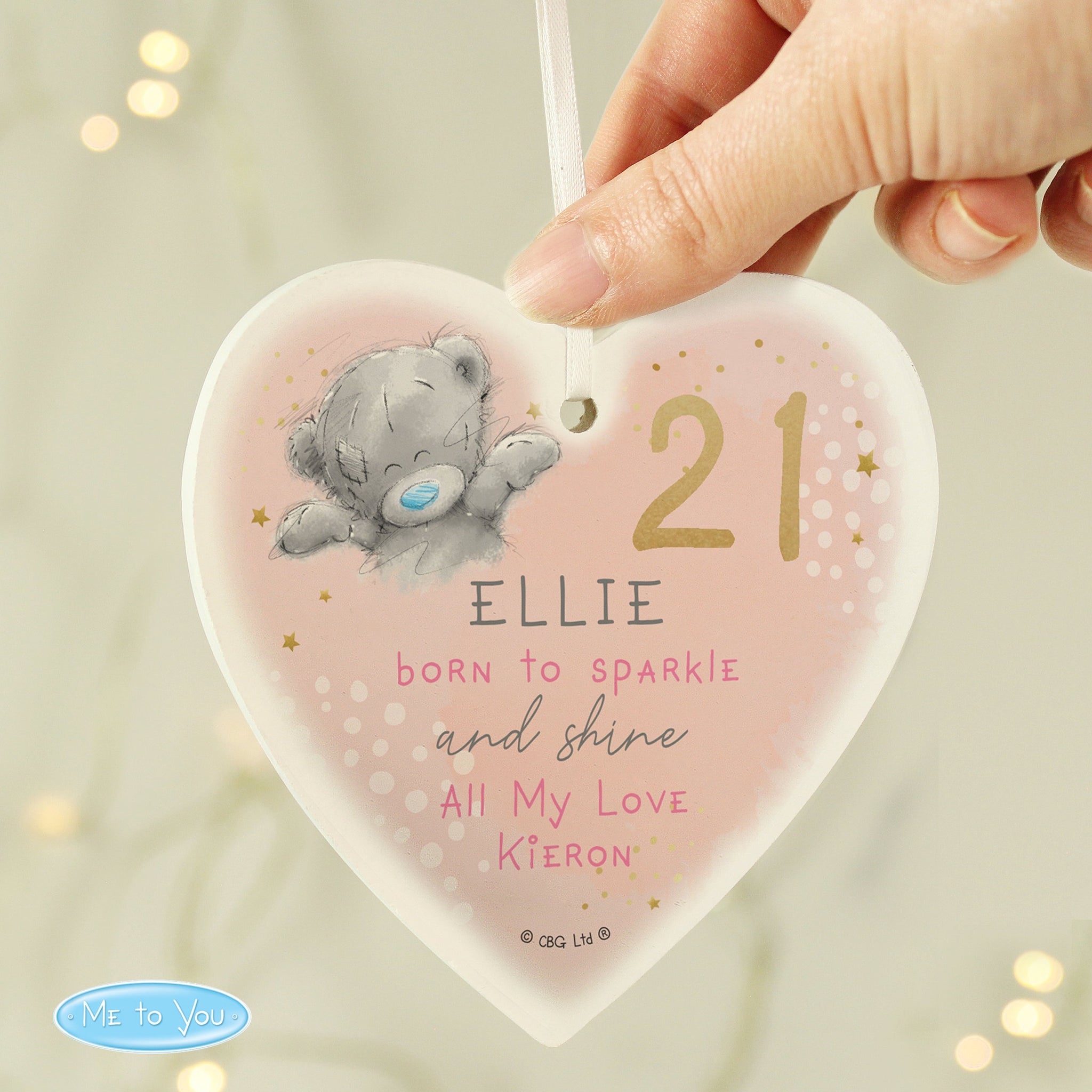 Personalised Me To You Sparkle & Shine Birthday Wooden Heart: 1 - Decorations