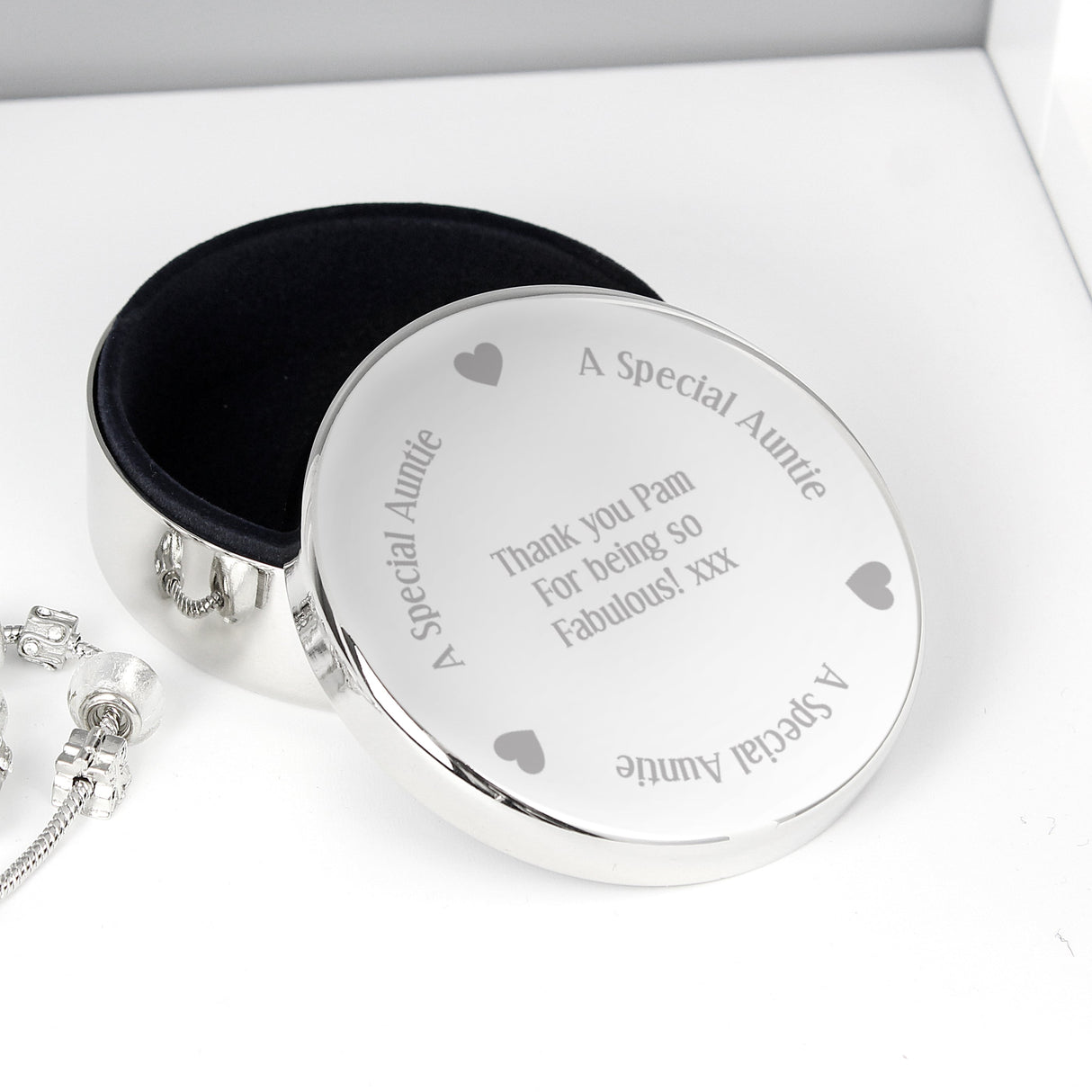 Personalised A Special Auntie Round Trinket Box: 1 - Trinket Boxes By Gift Moments